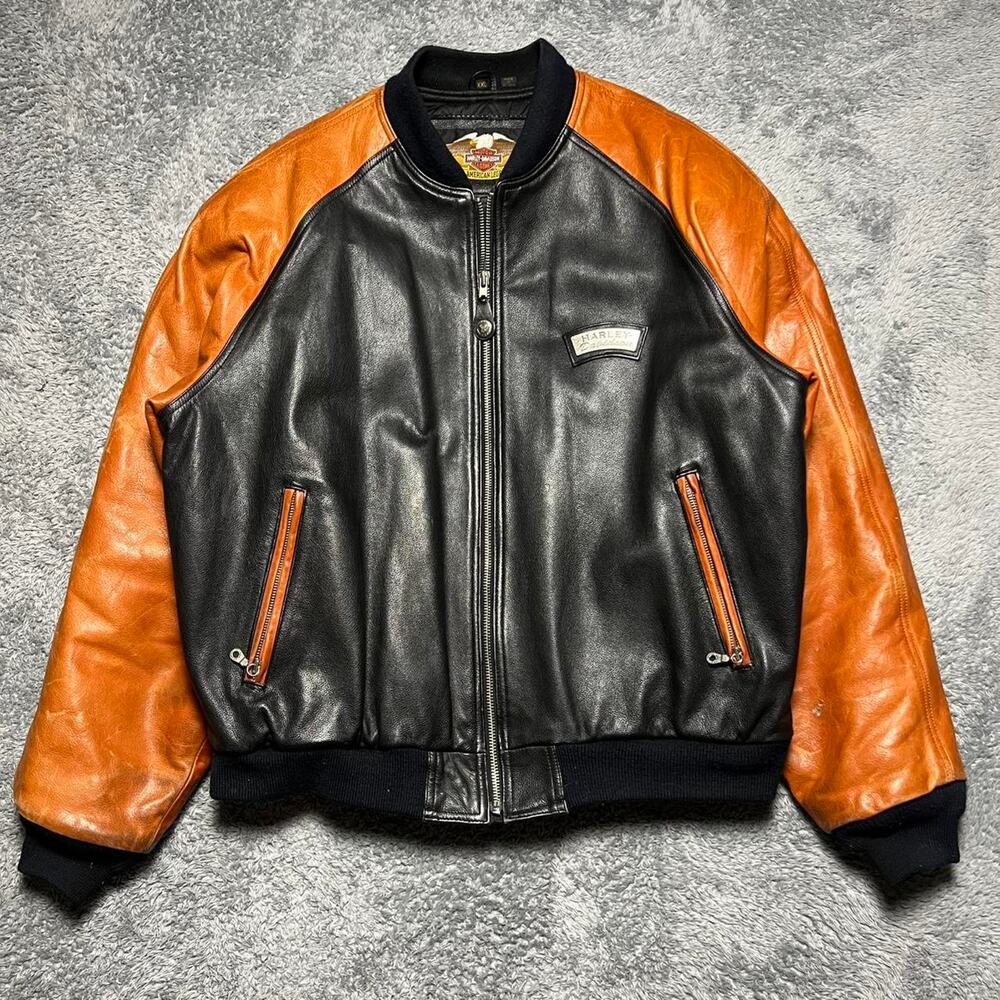 Harley Davidson Vintage 1990s Leather Biker Bomber Jacket